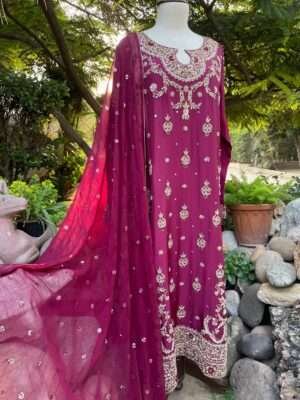 STITCHED HANDWORK SILK 3 PIECE SUIT (FV-01)