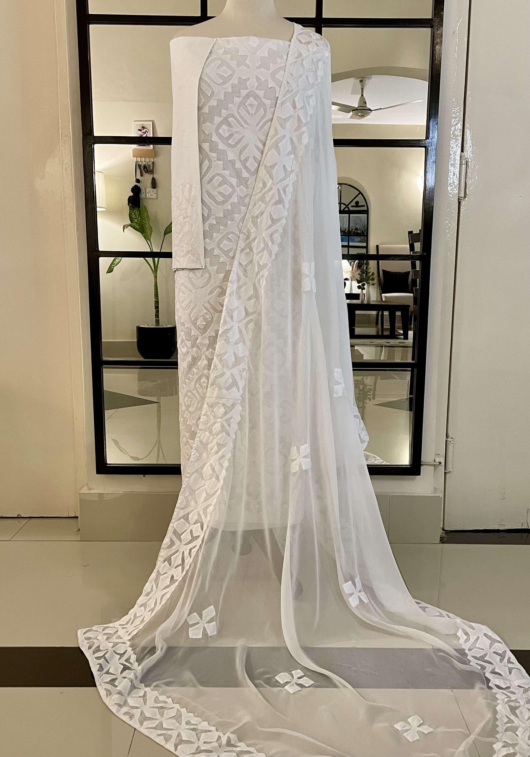 3 PIECE - UNSTITCHED APPLIQUE LAWN COTTON SUIT (AA-01) - Image 3