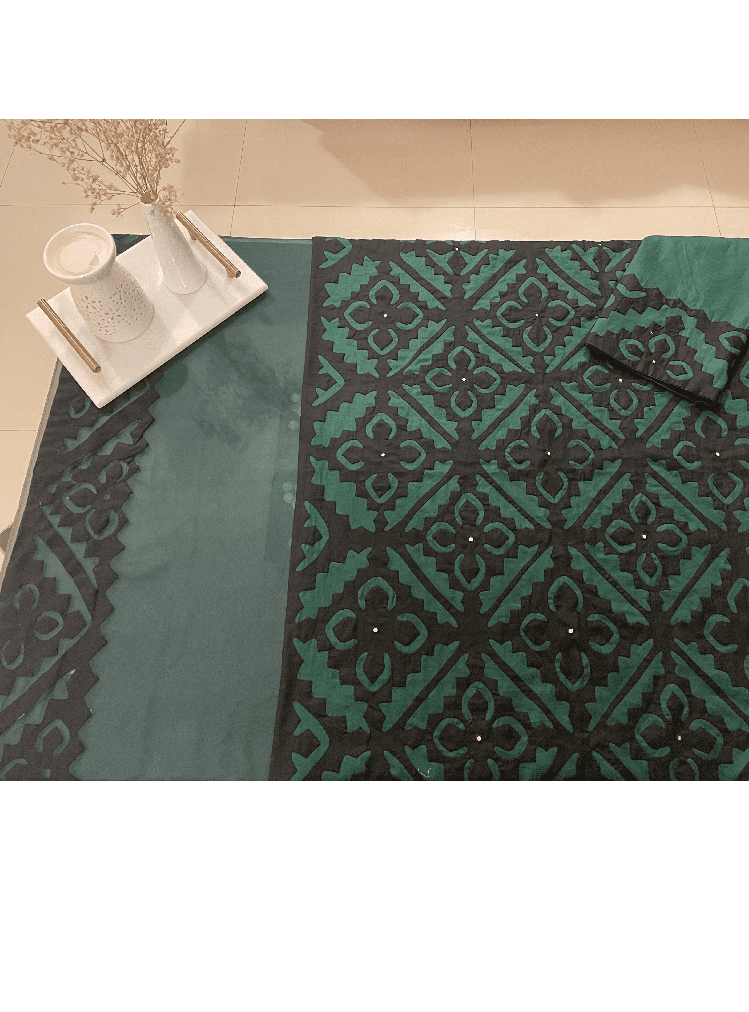 3 PIECE - UNSTITCHED APPLIQUE LAWN COTTON SUIT (AA-06) - Image 2