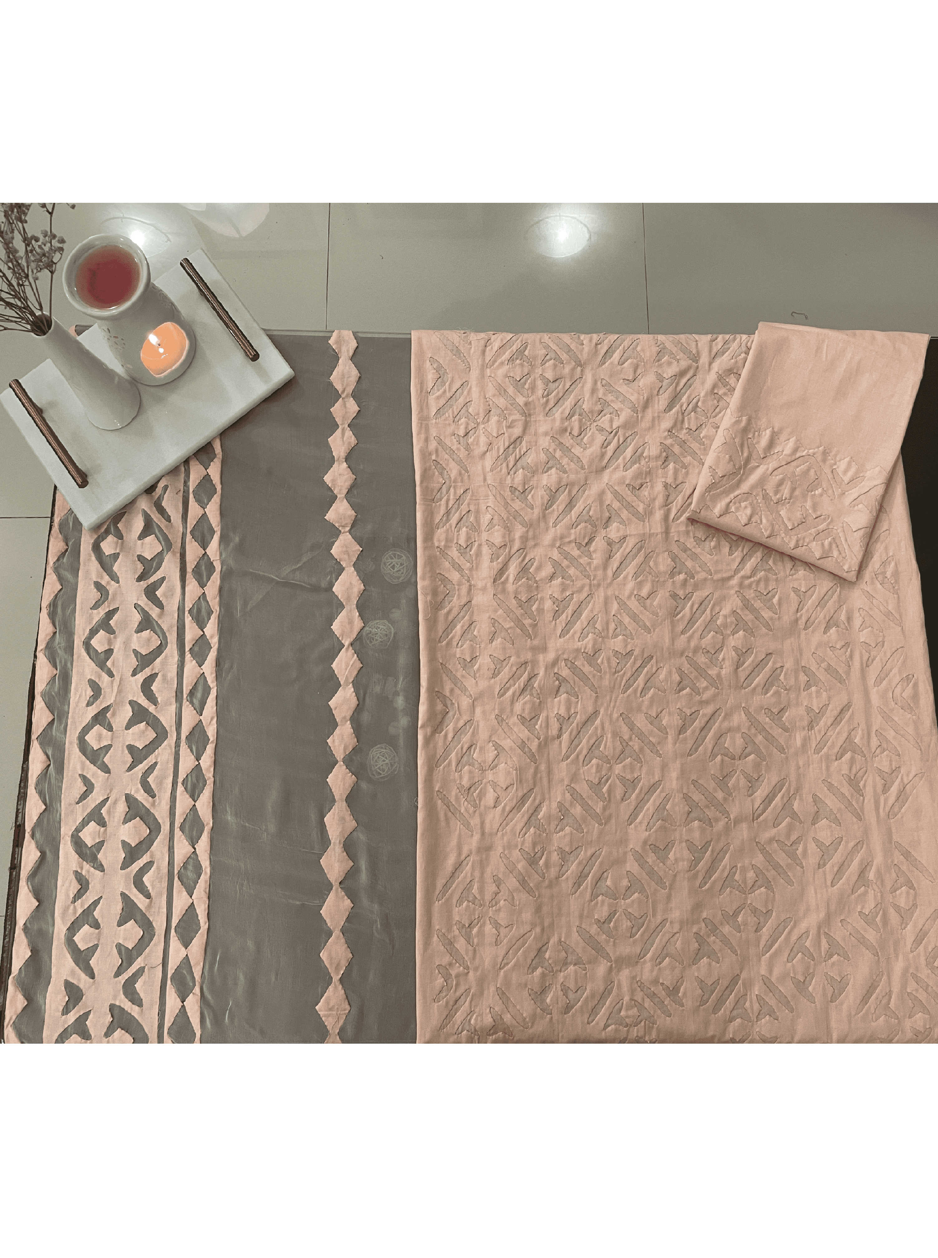 3 PIECE - UNSTITCHED APPLIQUE LAWN COTTON SUIT (AA-03) - Image 2