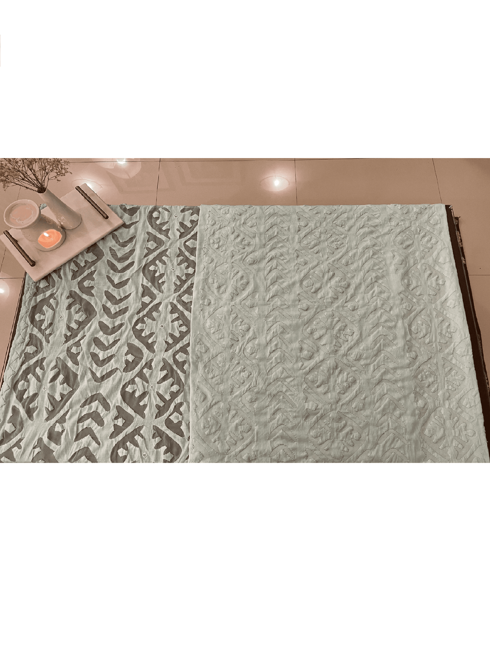 3 PIECE - UNSTITCHED APPLIQUE LAWN COTTON SUIT (CF-01) - Image 2