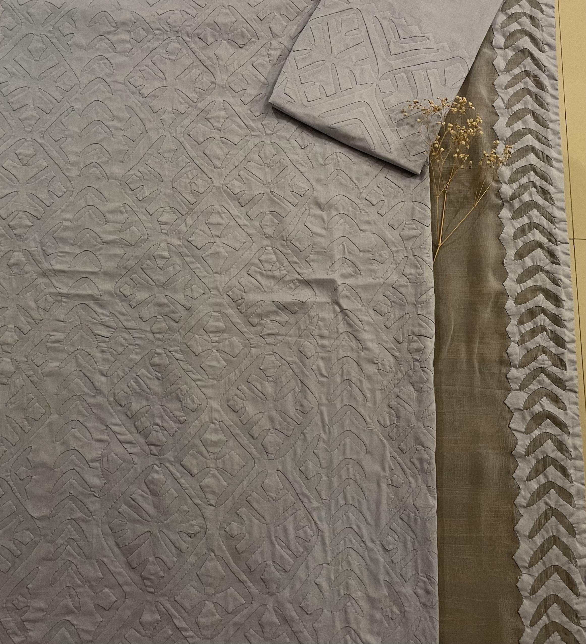 3 PIECE - UNSTITCHED APPLIQUE LAWN COTTON SUIT (AA-07)