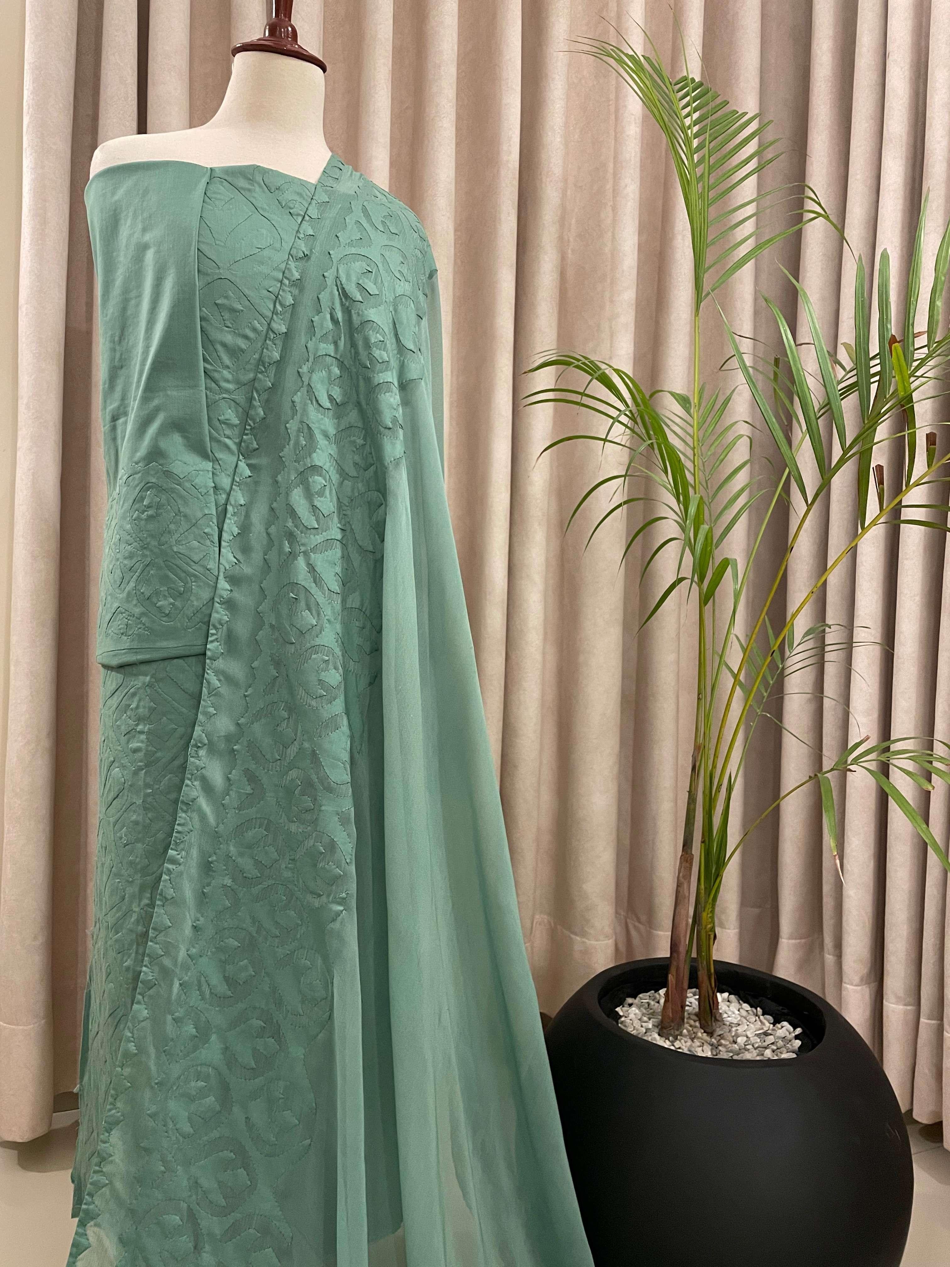 3 PIECE - UNSTITCHED APPLIQUE LAWN COTTON SUIT (AA-11) - Image 2