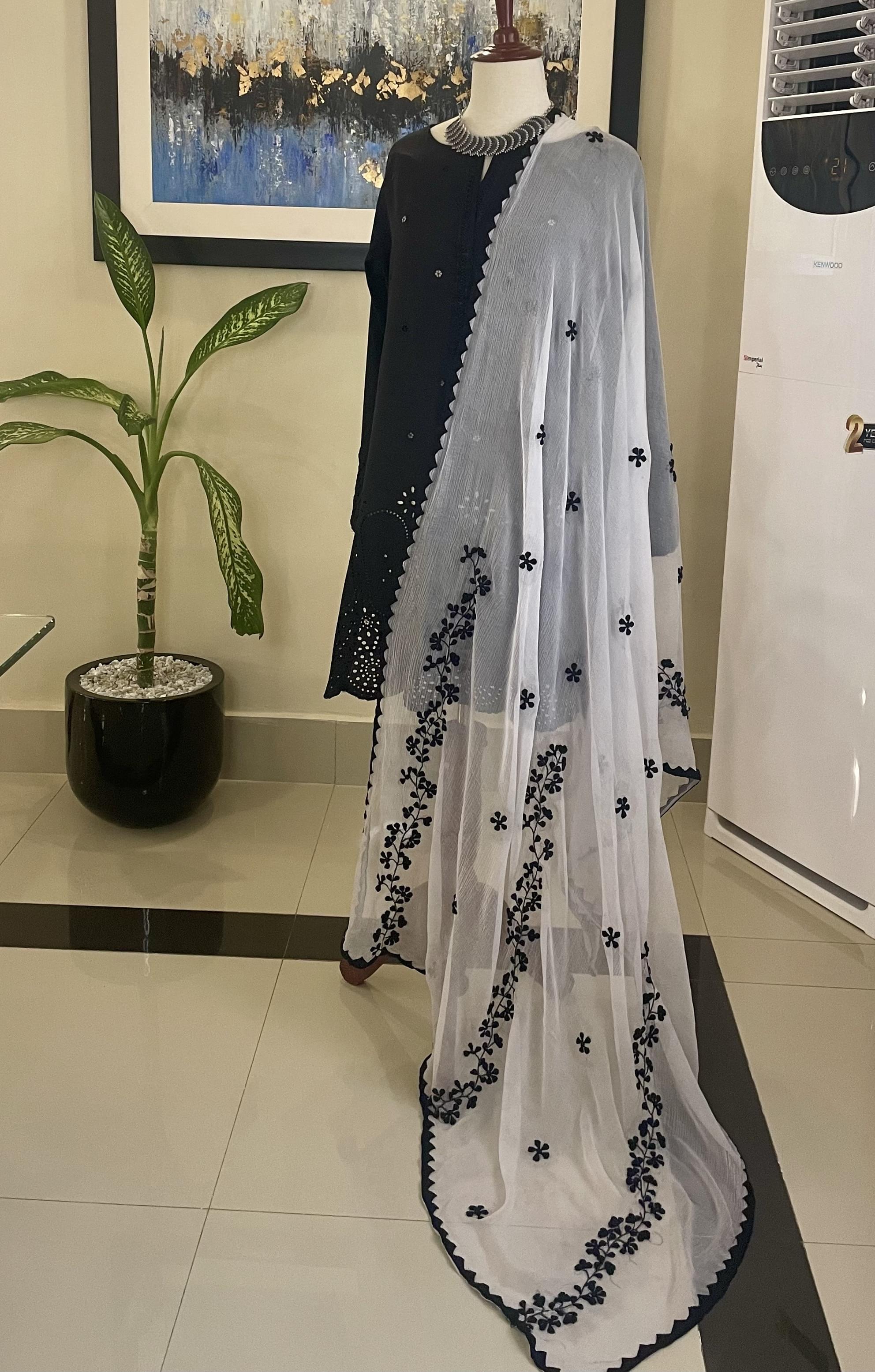 Black and White Patti-work Dupatta