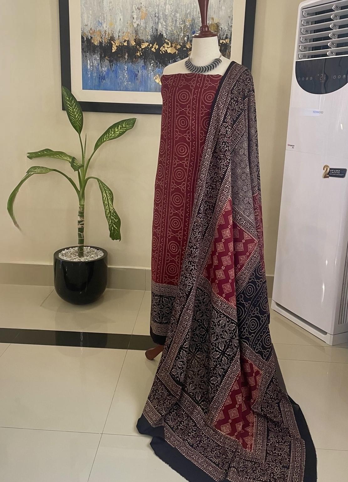 UNSTITCHED AJRAK SHIRT & DUPPTA (CN-03) - Image 2