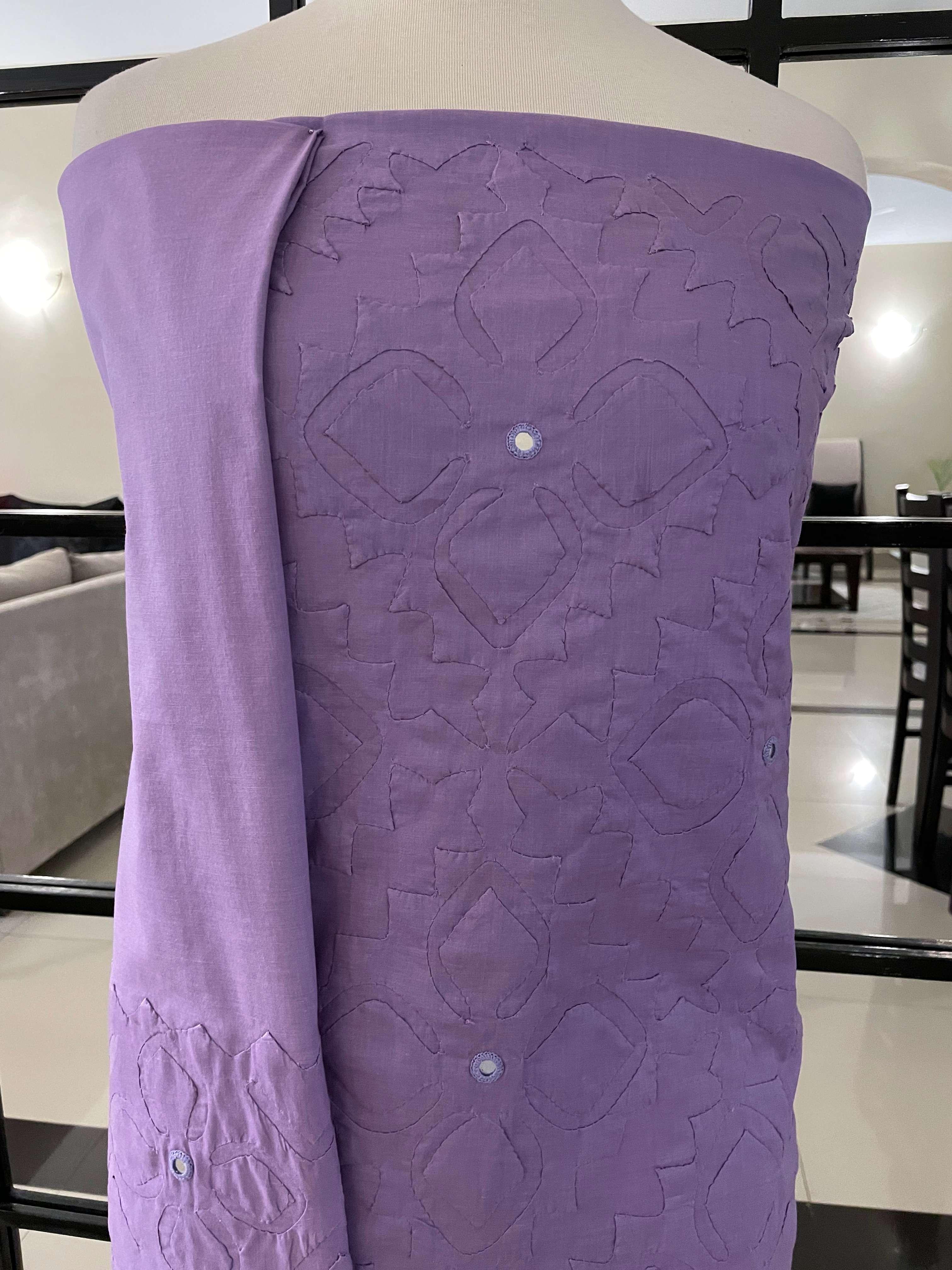 2 PIECE - UNSTITCHED APPLIQUE LAWN COTTON SUIT (DF-10) - Image 2