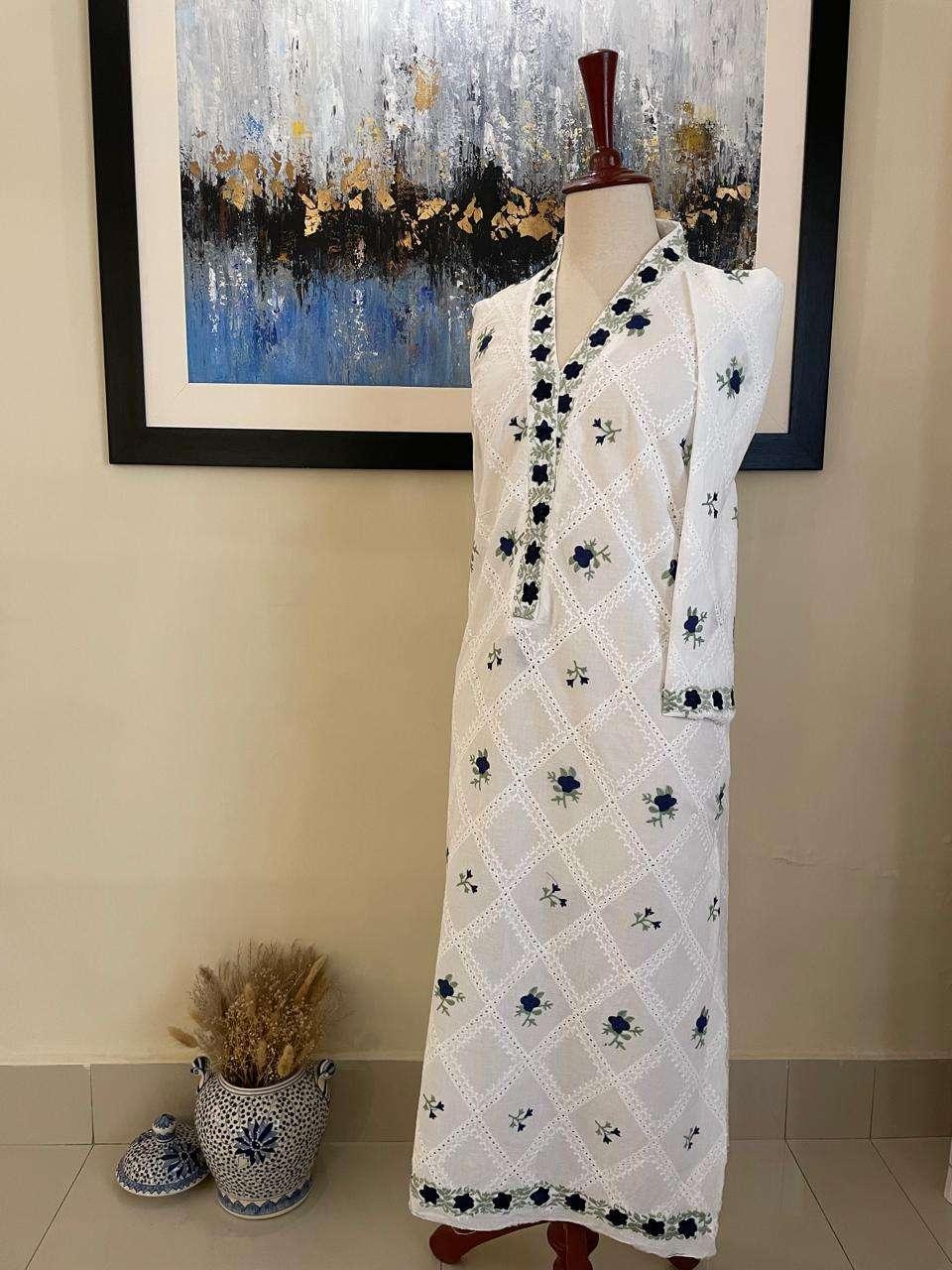 SEMI-STITCHED EMBROIDERED CHIKANKARI SHIRT & TROUSER (FD-19)