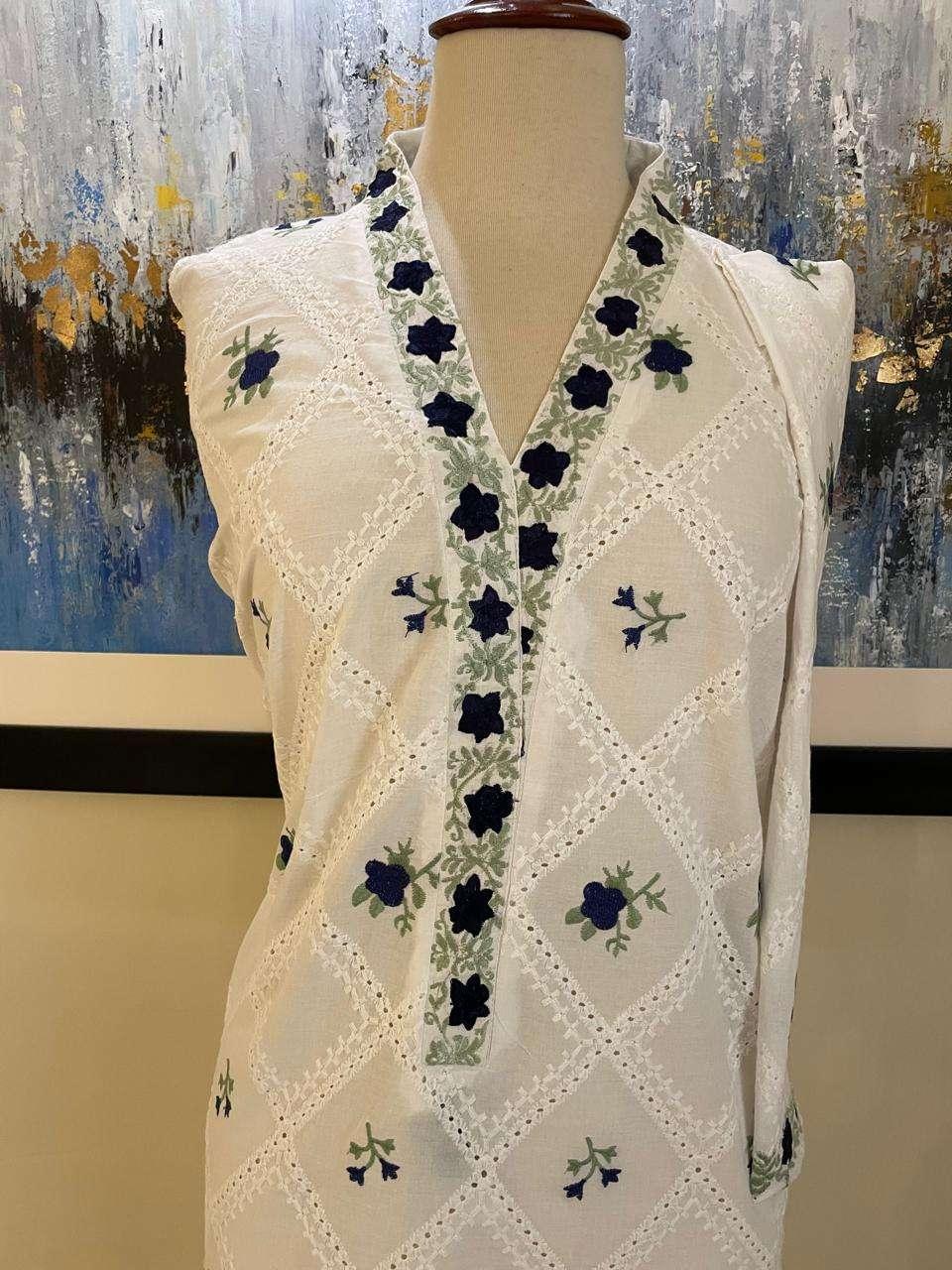 SEMI-STITCHED EMBROIDERED CHIKANKARI SHIRT & TROUSER (FD-19) - Image 2